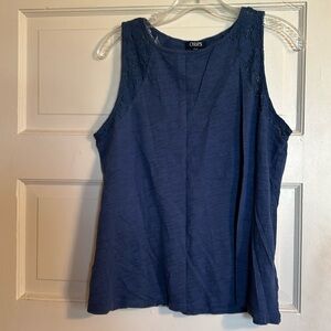 Chaps large blue tank top with design on the tank sleeve